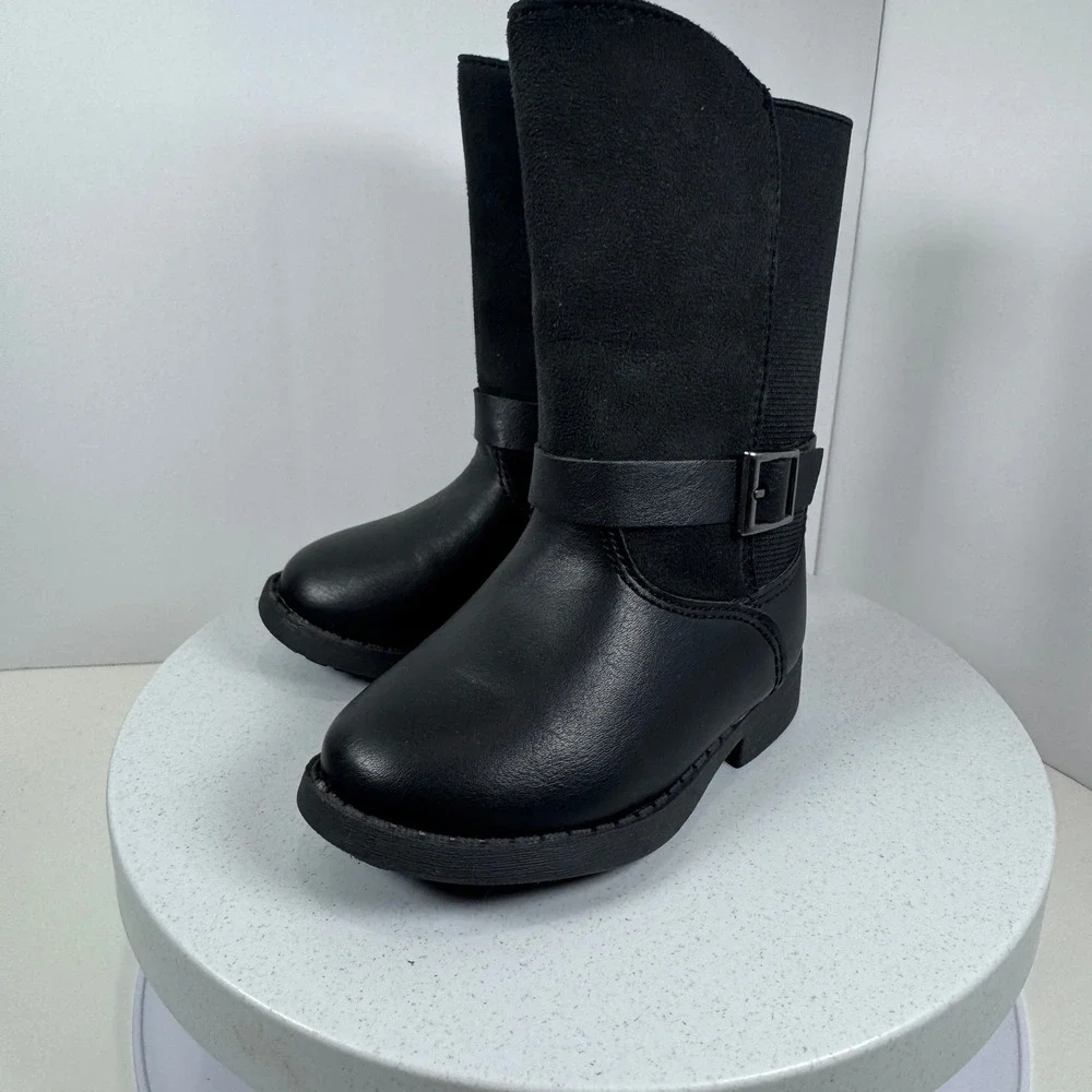 OshKosh B'gosh Girls Moto Boots Black Faux Leather Zip Size‎ 5